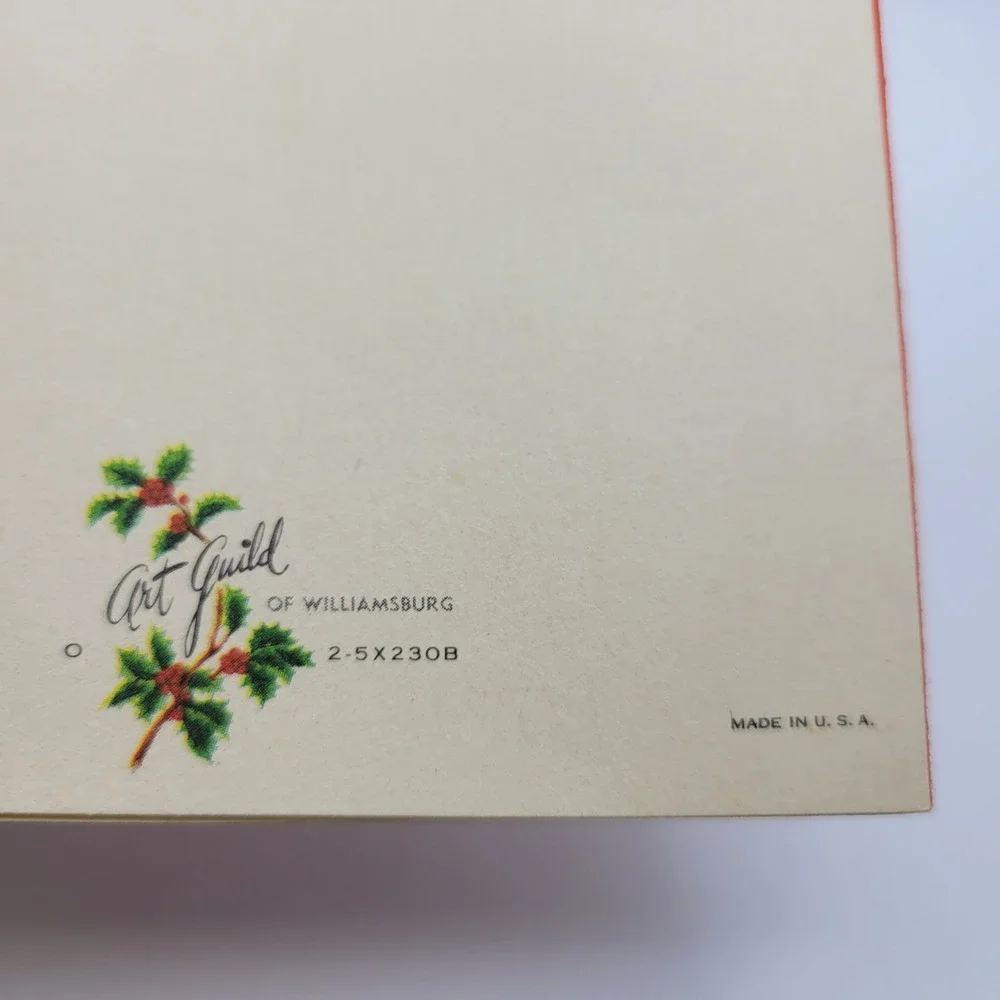 Vintage Art Guild Williamsburg Christmas Card Girl Umbrella‎ 1950s Signed